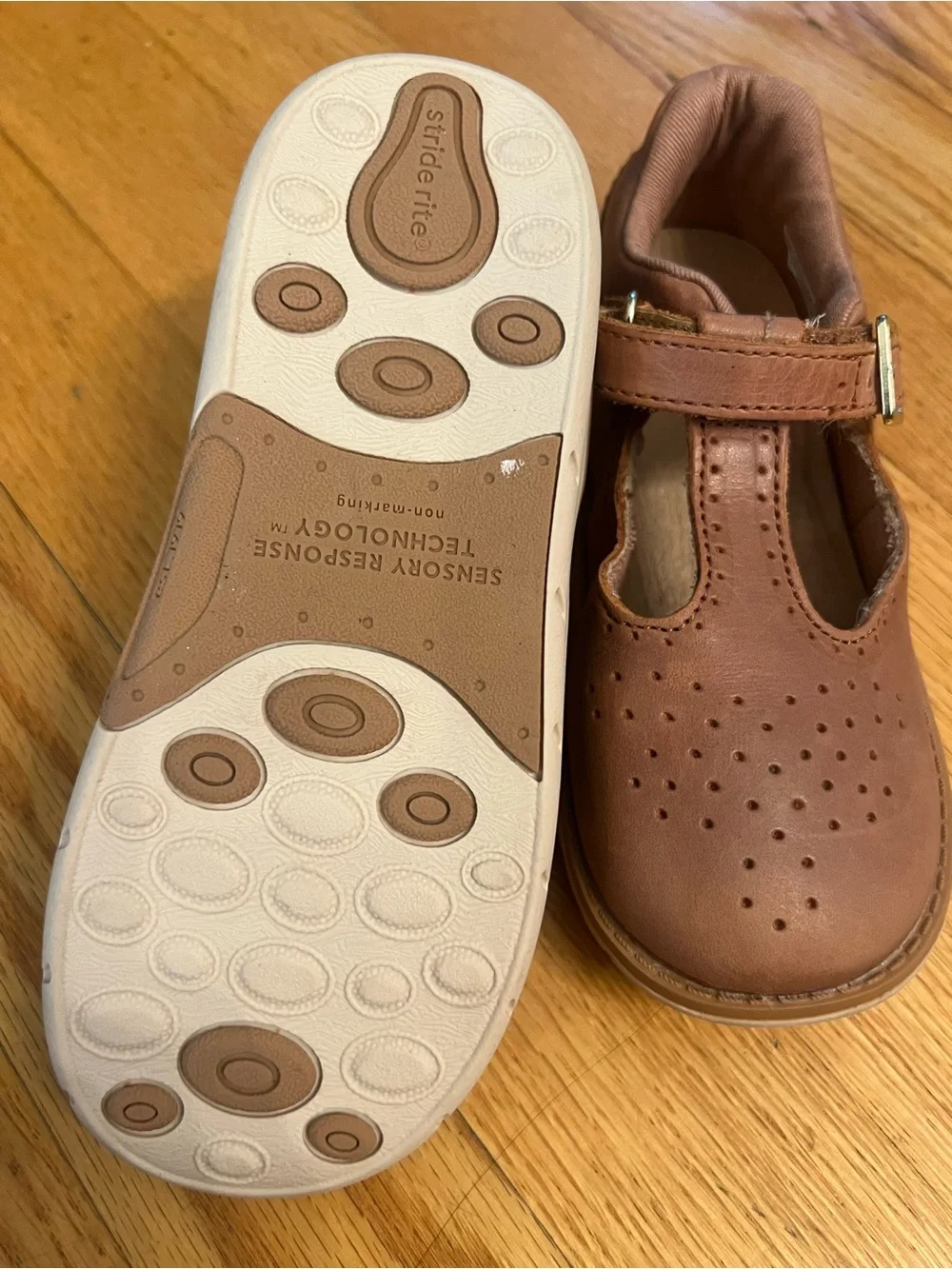 Stride Rite SRT Nell T-Strap Mary Jane in a blush leather finish shoes